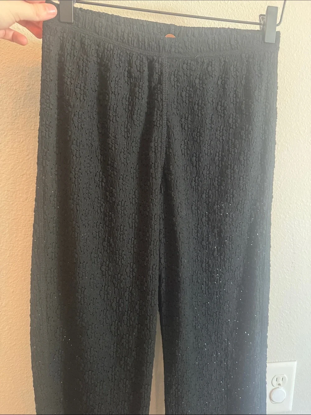 Free People Black Textured Wide-Leg Pants